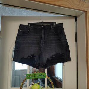 New American Eagle Black Highest Rise 90's Boyfriend Destroyed Shorts women's 18
